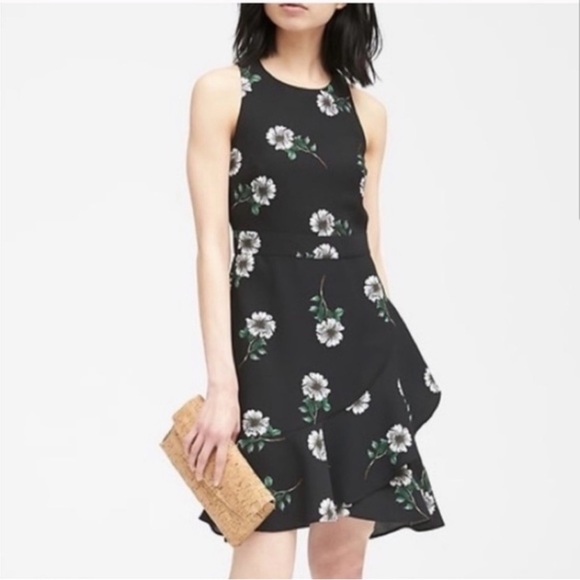 Banana Republic Dresses & Skirts - Banana Republic Black Asymmetrical Floral Dress 4